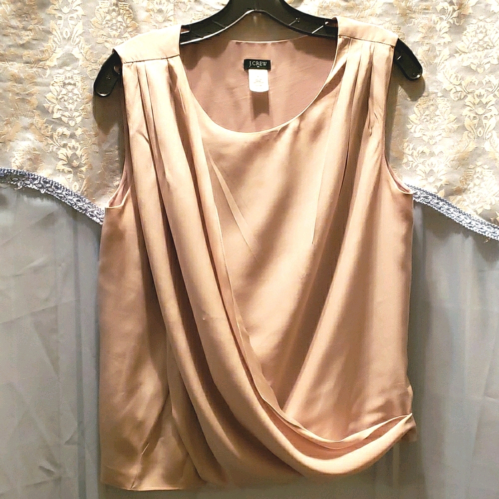 100% SILK J. CREW  DRAPE TANK BEIGE SZ 6